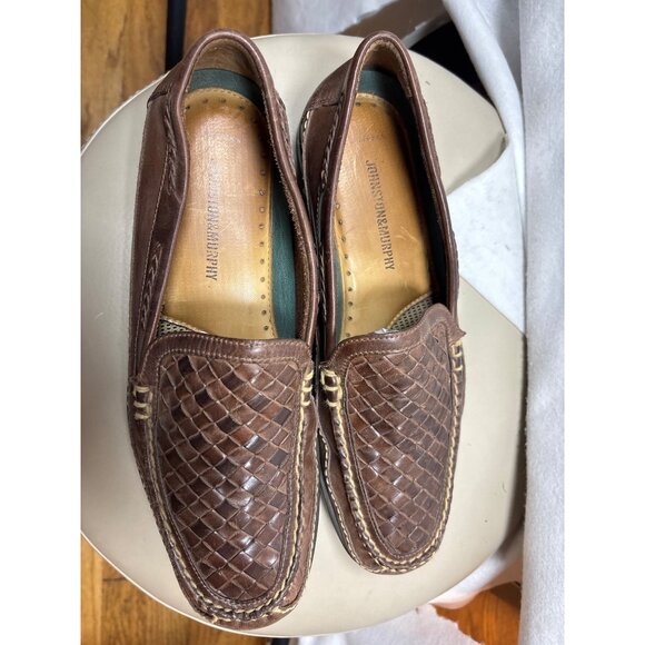 Johnston & Murphy Mens Brown Leather Slip-On Loafers Size 10.5 M With Woven Desi - Picture 3 of 7